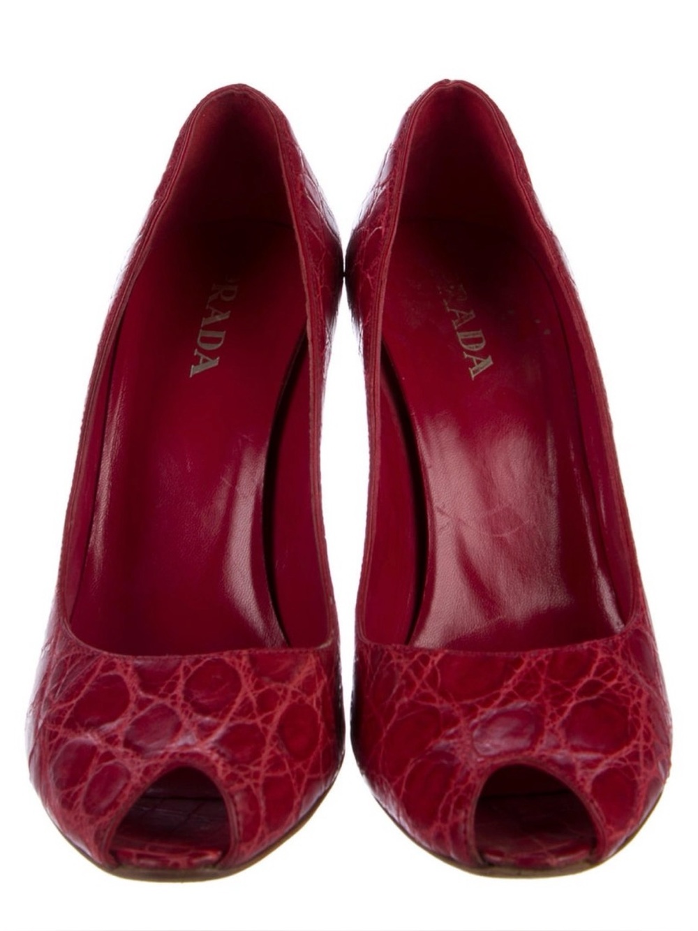 Prada Red Croc-Embossed Peep-Toe Pumps 37